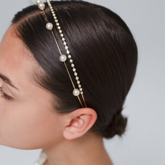 2X HOST PICK!TWO-ROW FAUX PEARL & RHINESTONE HEADBAND - Picture 2 of 2